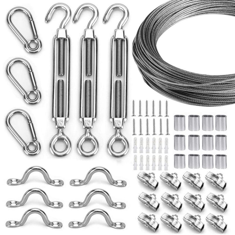 Litcher Globe String Light Suspension Kit, Outdoor Light Guide Wire, Vinyl Coated Stainless Steel Steel Cableï¼ŒInclude 150ft Transparent PVC and 304 Stainless Steel Wire Cable, Turnbuckle and Hooks - Image 1